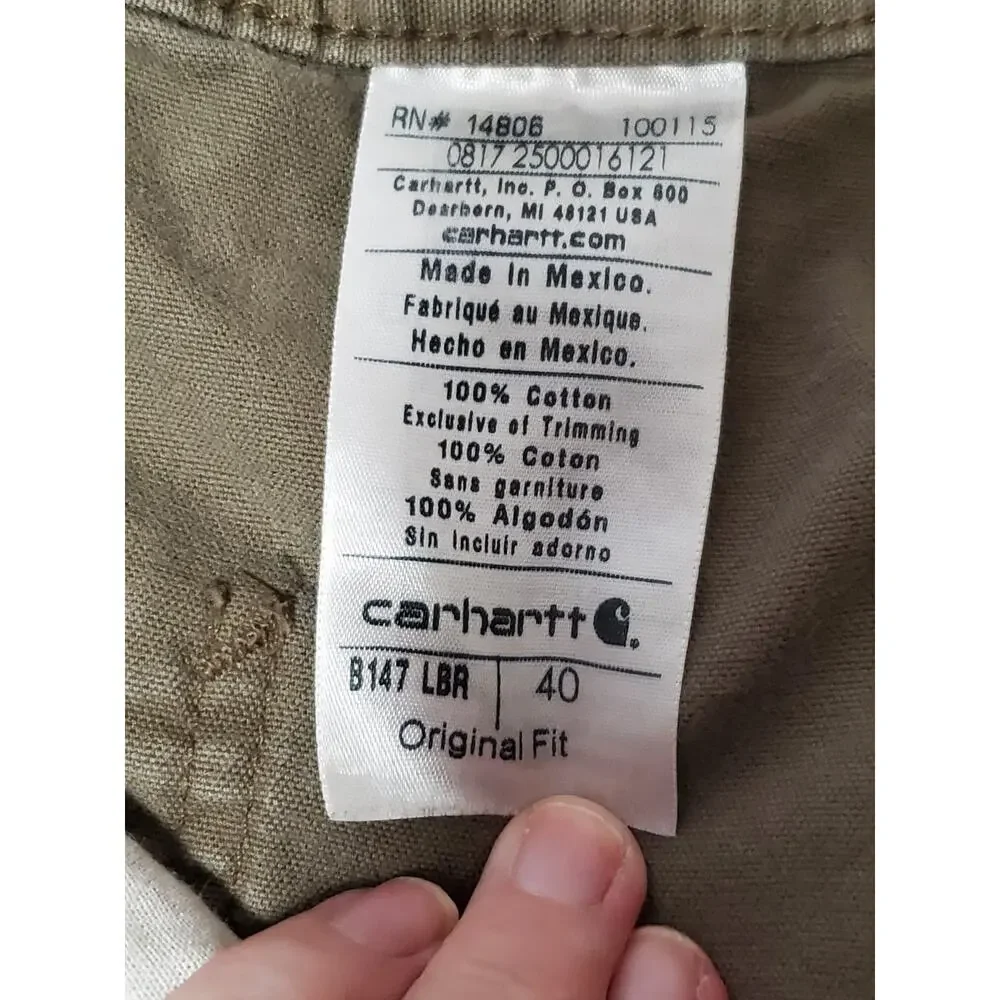 Carhartt B147 LBR Men’s Work Shorts Size 40 Brown Original Fit Cotton